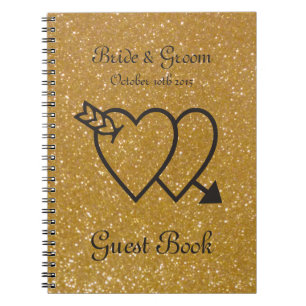 Goud huwelijksgastenboek   dubbel hart en pijl notitieboek
