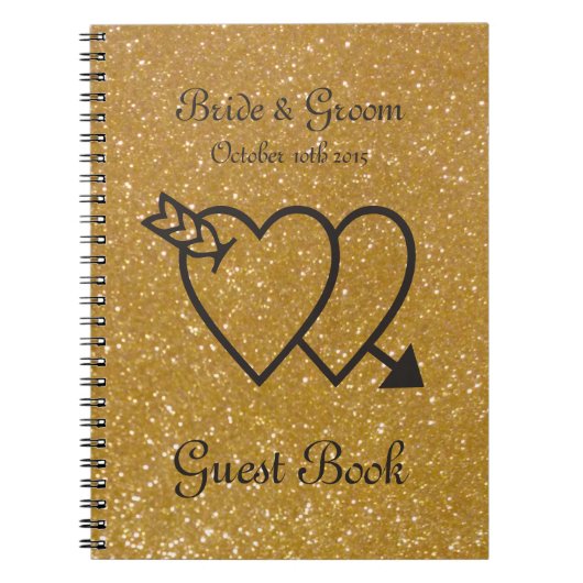 Goud huwelijksgastenboek | dubbel hart en pijl notitieboek (Voorkant)