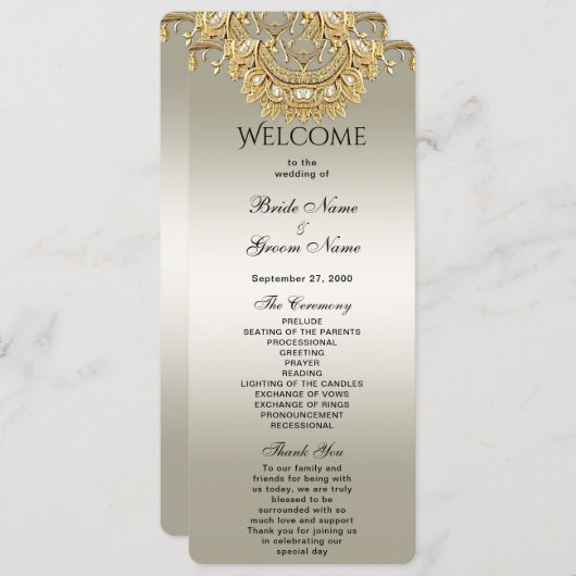 Goud  huwelijksprogramma programmakaart (Voorkant / Achterkant)
