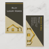 Goud Icon Verticaal Huis Bouw en Bouw Visitekaartje (Voorkant / Achterkant)