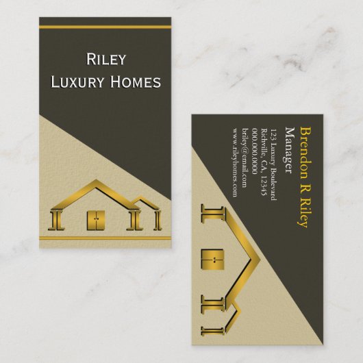 Goud Icon Verticaal Huis Bouw en Bouw Visitekaartje (Voorkant / Achterkant)