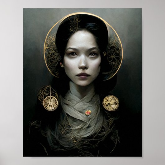 Goud in het Grijze Fantasy Scifi Art Poster (Voorkant)