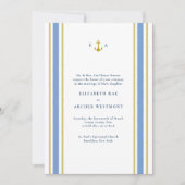 Goud in marinesblauw Nautical Stripes Coastal Wedd Kaart (Voorkant)