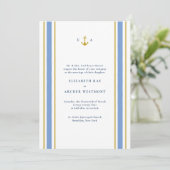 Goud in marinesblauw Nautical Stripes Coastal Wedd Kaart (Staand voorkant)