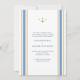 Goud in marinesblauw Nautical Stripes Coastal Wedd Kaart