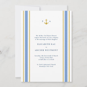 Goud in marinesblauw Nautical Stripes Coastal Wedd Kaart