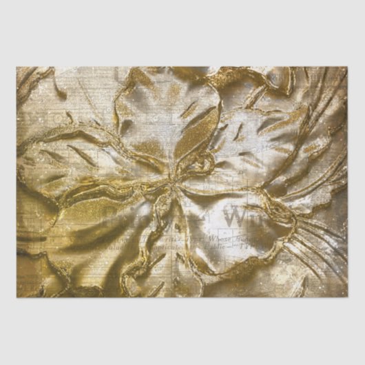  goud in reliëf Floral Motif White Glitter Tissuepapier (Voorkant)