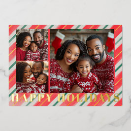 Goud in reliëf gestreepte kerst folie feestdagenkaart