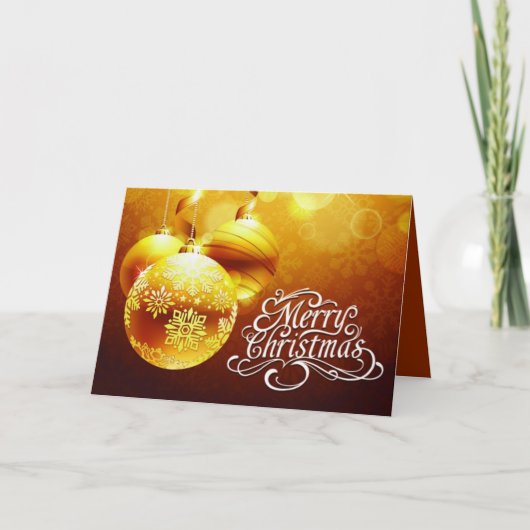 Goud in White Merry-Ornamenten Snowflakes Feestdagen Kaart (Voorkant)