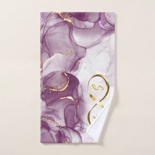 Goud Infinity Initiaal Monogram op paarse en goude Bad Handdoek (Handdoek)