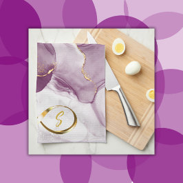 Goud Infinity Initiaal Monogram op paarse en goude Theedoek