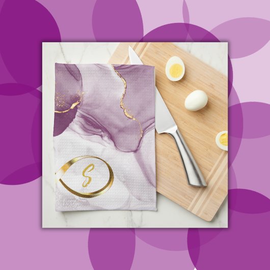 Goud Infinity Initiaal Monogram op paarse en goude Theedoek