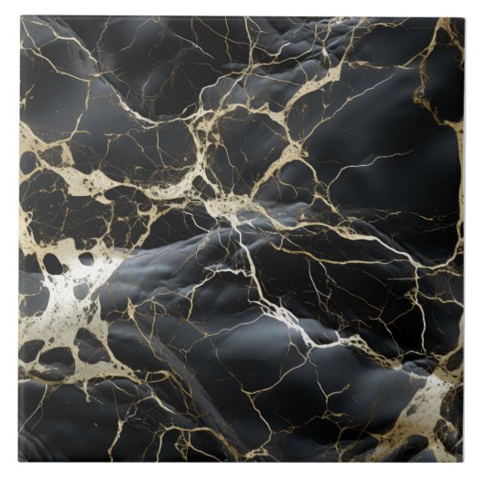 Goud Infuded Zwart Marmeren Ceramische Tegel Tegeltje (Voorkant)