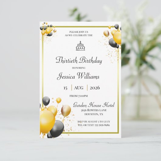 Goud ingelijst, decoratieve ballonnen Verjaardag Kaart (Staand voorkant)