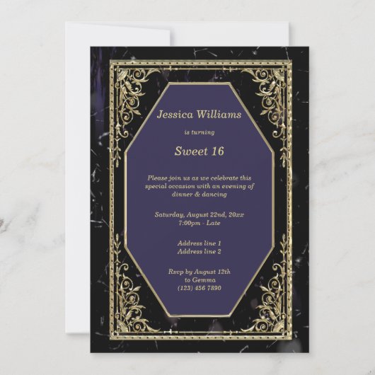 Goud ingelijst Marmeren Gothic Verjaardagsfeest Kaart (Voorkant)