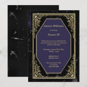 Goud ingelijst Marmeren Gothic Verjaardagsfeest Kaart (Voorkant / Achterkant)