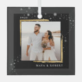 Goud ingelijste foto Kerstvakantie Glas Ornament (Voorkant)