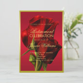 Goud ingelijste romantische rode roos pensioen kaart (Staand voorkant)