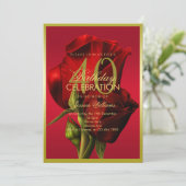 Goud ingelijste romantische rode roos verjaardag kaart (Staand voorkant)