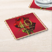 Goud ingelijste romantische rode roos verjaardag kartonnen onderzetters (Gebogen)