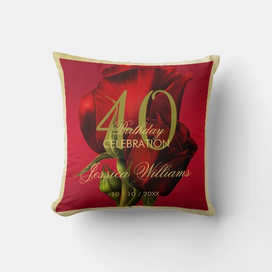 Goud ingelijste romantische rode roos verjaardag kussen (Voorkant)