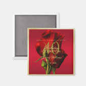 Goud ingelijste romantische rode roos verjaardag magneet (Voorkant / Achterkant)