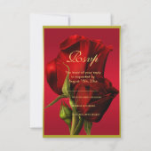 Goud ingelijste romantische rode roos verjaardag RSVP kaartje (Voorkant)