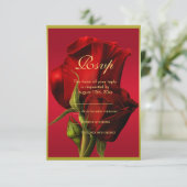 Goud ingelijste romantische rode roos verjaardag RSVP kaartje (Staand voorkant)