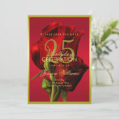 Goud ingelijste romantische rode roos verjaardag save the date (Staand voorkant)