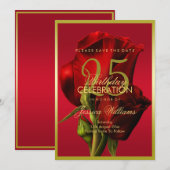 Goud ingelijste romantische rode roos verjaardag save the date (Voorkant / Achterkant)