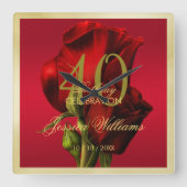 Goud ingelijste romantische rode roos verjaardag vierkante klok (Voorkant)