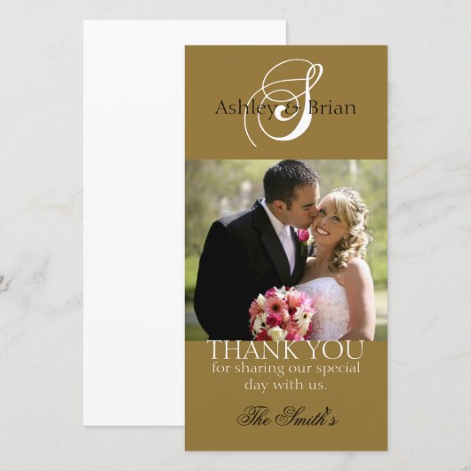 Goud Initiaal bruiloft dank foto kaarten (Voorkant / Achterkant)