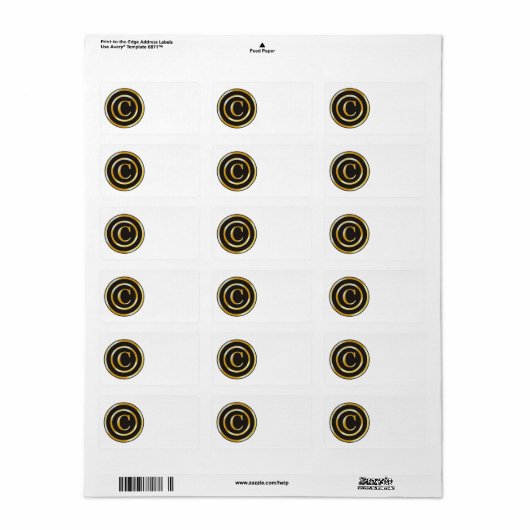 Goud Initiaal C Monogrammed Blank Adresetiketten Etiket (Full Sheet)