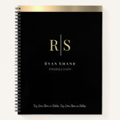 Goud Initiaal en streep, in beslag, zwart Notitieboek (Voorkant)