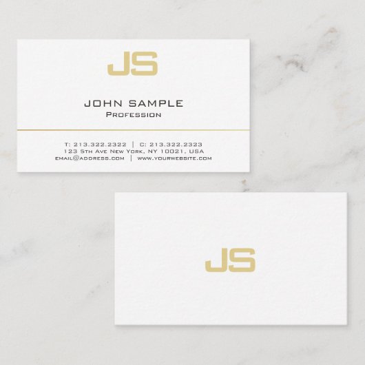 Goud Initiaal Monogram Moderne Minimale Sjabloon Visitekaartje (Voorkant / Achterkant)