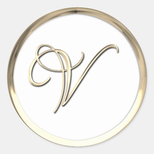 Goud Initiaal monogram V Manuscript Enige Kleur Kl Ronde Sticker (Voorkant)