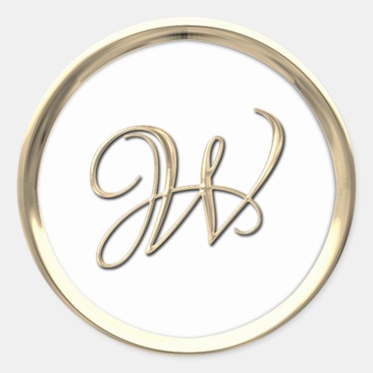 Goud Initiaal Monogram W Manuscript Enige Kleur Ronde Sticker (Voorkant)