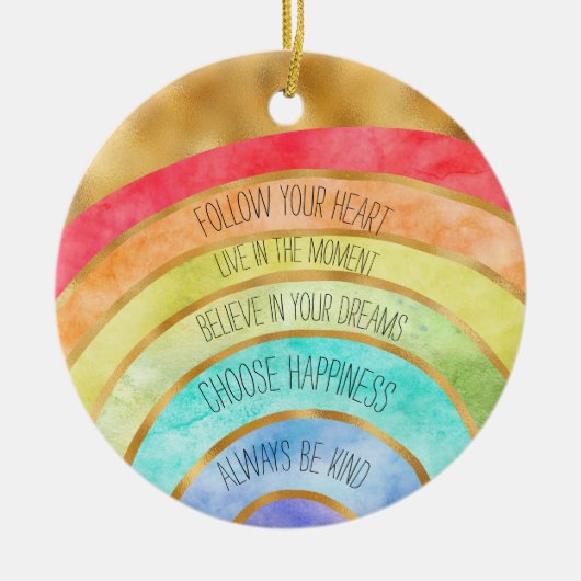 Goud Inspirerend Citaat Regenboog gepersonaliseerd Keramisch Ornament (Voorkant)