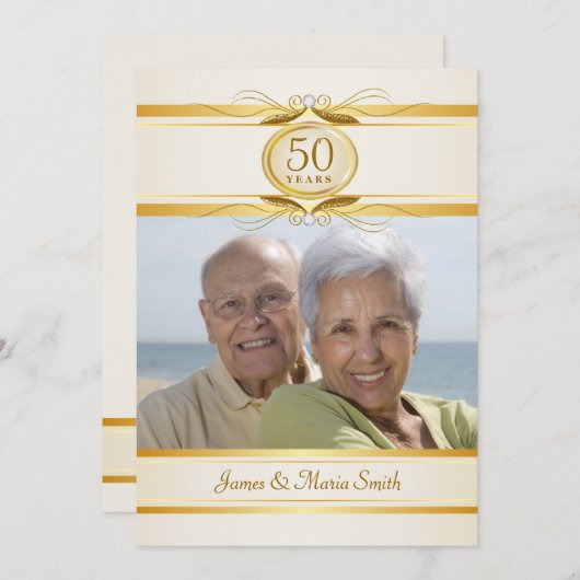 Goud & Ivoor 50ste verjaardagsfeest uitnodigingen (Voorkant / Achterkant)