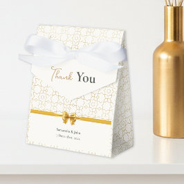Goud & Ivoor Art Deco Patroon met Strik Bruiloft Bedankdoosjes