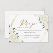 Goud Ivoor Bloemen Nuestra Boda Huwelijk RSVP Kaart (Voorkant / Achterkant)