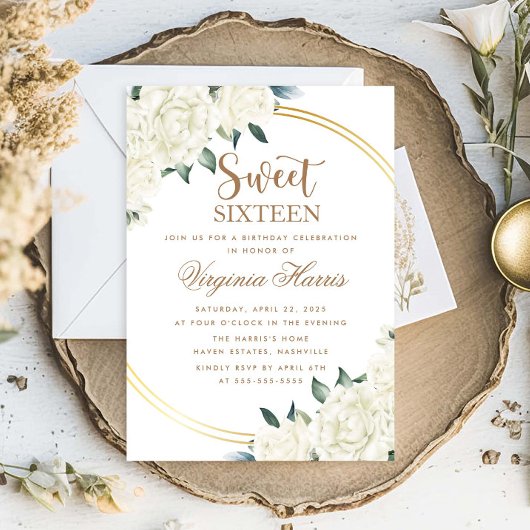 Goud Ivoor Bloemen Zoet Zestien 16 Verjaardag Kaart