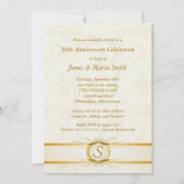 Goud & Ivoor Damast 50e Verjaardag Uitnodigingen (Achterkant)