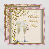 Goud Ivoor Dames Roze Goud Crème Verjaardag Kaart (Voorkant / Achterkant)