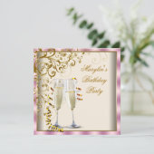Goud Ivoor Dames Roze Goud Crème Verjaardag Kaart (Staand voorkant)