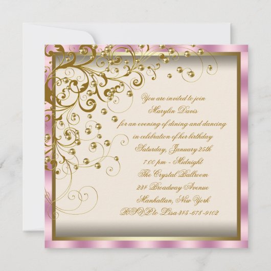 Goud Ivoor Dames Roze Goud Crème Verjaardag Kaart (Achterkant)