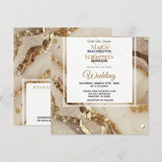 *~*GOUD IVOOR GOUD Agaat RSVP AR66 QR Bruiloft Kaart (Voorkant / Achterkant)