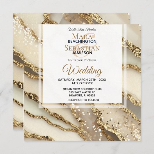 *~*GOUD IVOOR GOUD Marmer RSVP AR66 QR Bruiloft Kaart (Voorkant / Achterkant)