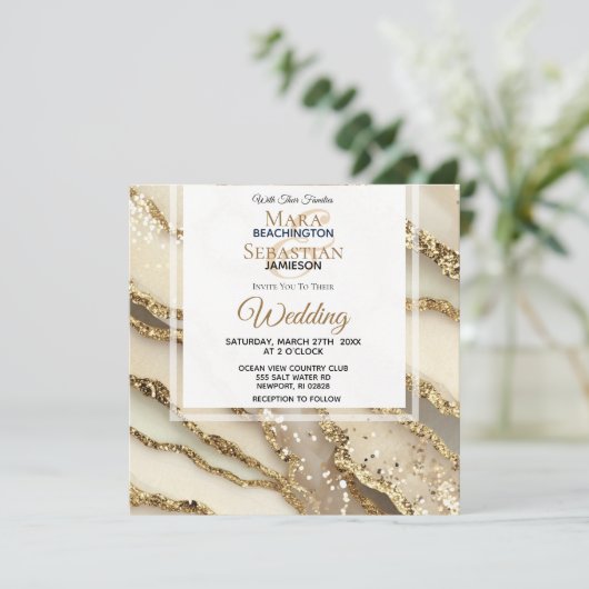 *~*GOUD IVOOR GOUD Marmer RSVP AR66 QR Bruiloft Kaart (Staand voorkant)