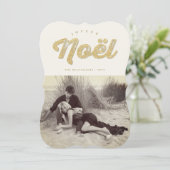 Goud & Ivoor Joyeux Noel Stijlvolle Kerstfoto Feestdagenkaart (Staand voorkant)